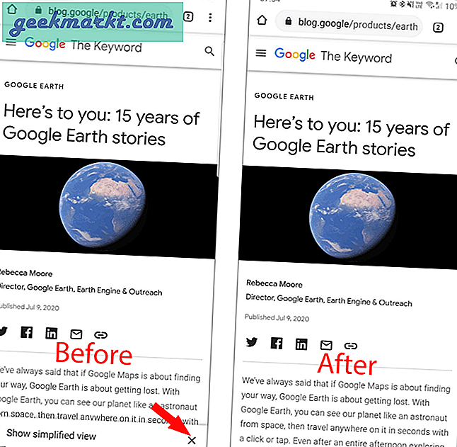 วิธีปิด Show Simplified View Pop-Up บน Chrome บน Android